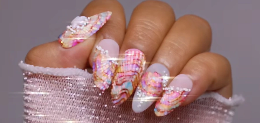 Organic manicure with pink chrome non-toxic gel polish finish